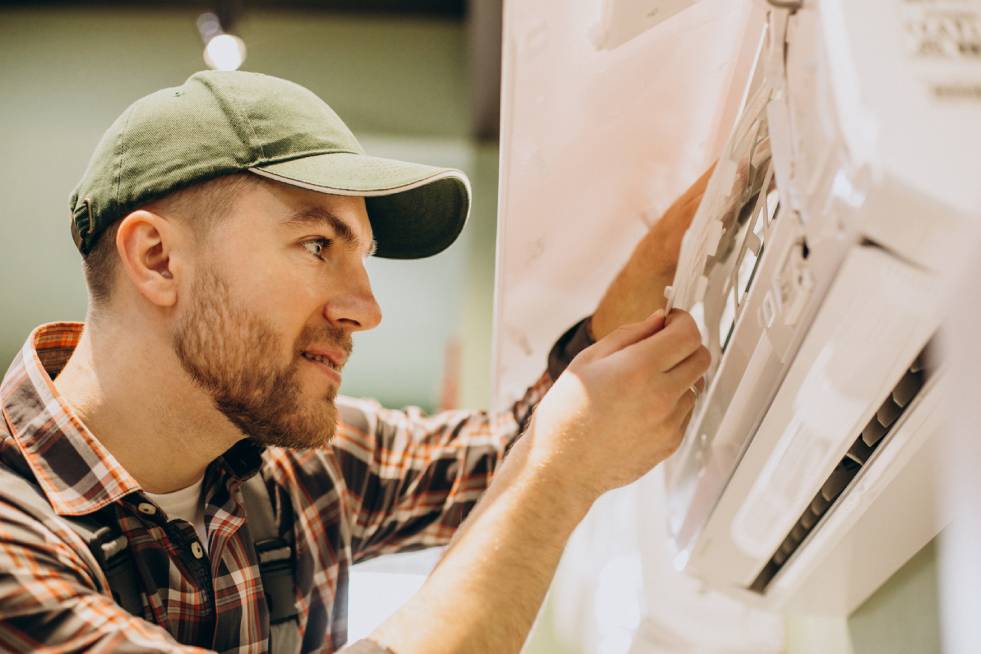 a technician is checking the air conditioner