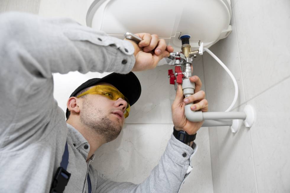 a technician is checking the heating system